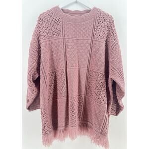 80s VTG Spunky BOHO Sweater Women’s Oversized Fringe Pullover Mauve S1007 Pink